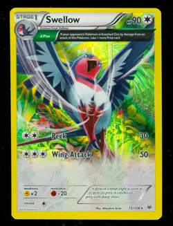 Pokemon SWELLOW 72/108 - XY Roaring Skies RARE HOLO NEAR MINT/MINT - OFF CENTER - Image 1
