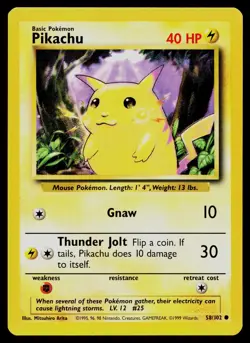 PIKACHU 58/102 COMMON BASE SET UNLIMITED POKEMON LP - Image 1