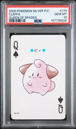 2000 POKEMON SILVER VERSION PLAYING CARDS QUEEN OF SPADES #173 CLEFFA PSA 10 - Image 1