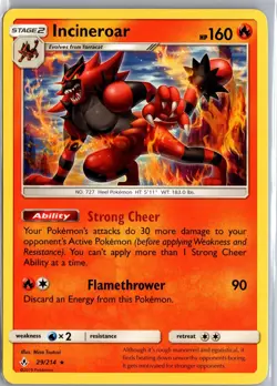 Incineroar 29/214 Rare Unbroken Bonds Pokemon Lightly Played - Image 1