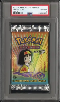 PSA 8 1st Edition Gym Heroes Booster Pack Erika Art Pokemon WOTC - Image 1