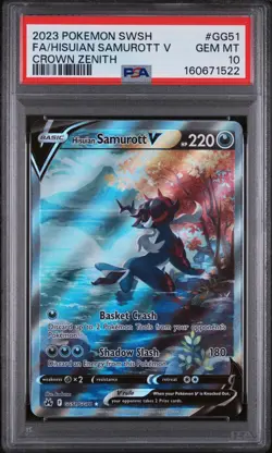 2023 POKEMON SWORD AND SHIELD CROWN ZENITH #GG51 FA/HISUIAN SAMUROTT V PSA 10 - Image 1