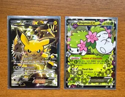 Pokemon TCG Pikachu EX XY124 & Shaymin EX XY148 Foil Promo 2-Card Lot - Image 1