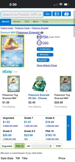 Pokemon Snorunt 64/106 EX Emerald 2005 Regular TAG Graded 8.5 - Image 3