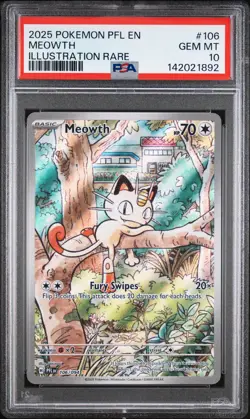 2025 POKEMON PFL EN-PHANTASMAL FLAMES ILLUSTRATION RARE #106 MEOWTH PSA 10 - Image 1