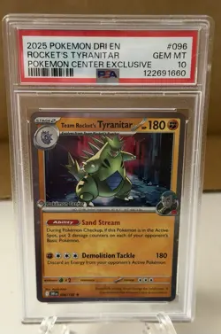 TEAM ROCKET'S TYRANITAR 2025 POKEMON DESTINED RIVALS POKEMON CENTER #096 PSA 10 - Image 1