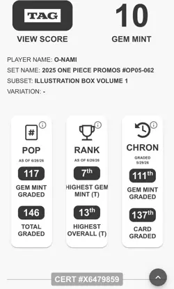 O-Nami (Illustration Box Vol.1) OP05-062 One Piece Promotion Cards Foil TAG 10 - Image 2