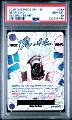 Gear Two PSA 10 One Piece English Card Luffy D. Monkey OP11-080 Alt Art 2025 - Image 1