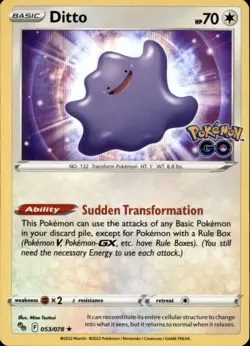 Ditto 053/078 Holo Rare Pokemon GO Pokemon Near Mint - Image 1