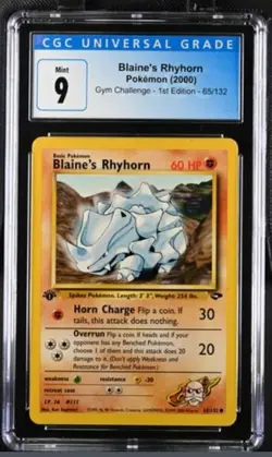 2000 Pokemon Blaine's Rhyhorn Gym Challenge 1st Edition CGC 9 65/132 - Image 1