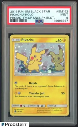 2019 Pokemon SM BSP Team Up Single Pack Blister #SM162 Pikachu Holo PSA 9 - Image 1