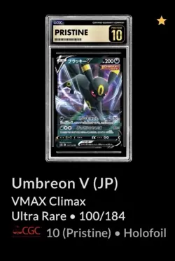 Umbreon V 100/184 CGC PRISTINE 10 Vmax Climax Graded Card Pokemon Slab - Image 1