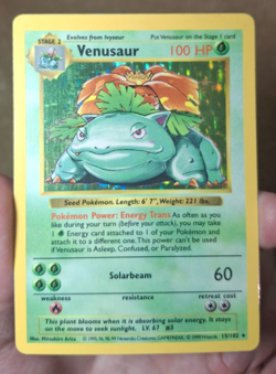 1999 POKEMON BASE SET SHADOWLESS VENUSAUR HOLO CARD, 15/102 - Image 1
