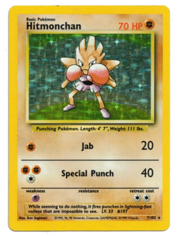 Pokemon Card: Hitmonchan HOLO 7/102 Base Set Vintage Rare! EX - Image 1