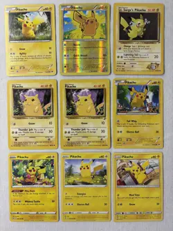 Vintage Pikachu 9 Card Lot - Pokemon Base Set/2, Gym Heroes, Evolving Skies, XY - Image 1