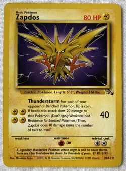 Zapdos 30/62 Unlimited Non-Holo Rare Pokemon TCG Fossil Card - Image 1