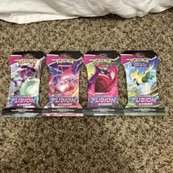 Fusion Strike Sealed Sleeved Pokemon Booster Card Artset Art Set - 4 Total Packs - Image 1