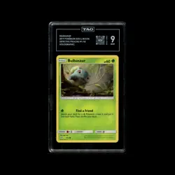 BULBASAUR 2019 POKEMON SUN & MOON #1/18 DETECTIVE PIKACHU HOLO TAG 9 MINT - Image 1