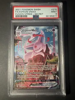2021 POKEMON SWORD&SHIELD FUSION STRIKE #270 FA/ESPEON VMAX -SECRET PSA 9 - Image 1