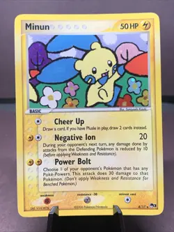 Pokemon TCG Minun 4/17 POP Series 3 Holo Rare VTG 2006 HP Crease - Image 1