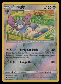 Purugly 160/214 Rare Unbroken Bonds Pokemon Reverse Holo Lightly Played - Image 1