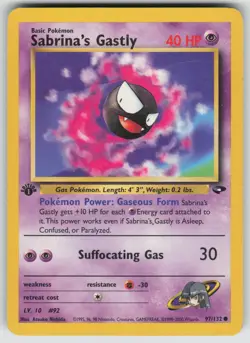 Sabrina's Gastly 97/132 Common Gym Challenge Pokemon 1st Edition MP - Image 1