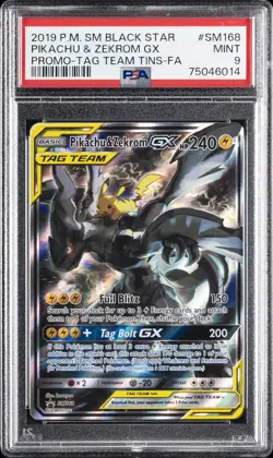 2019 POKEMON SM BLACK STAR PROMO #SM168 FULL ART/PIKACHU & ZEKROM GX PSA 9 - Image 1