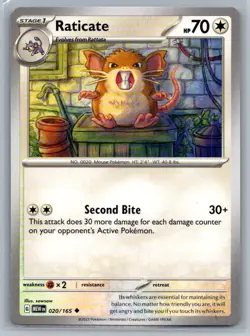 Raticate 20/165 Scarlet & Violet 151 Uncommon Pokemon TCG 2023 - Image 1