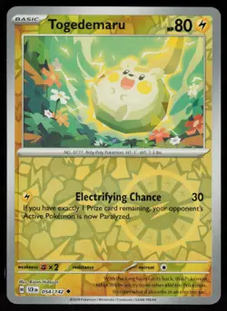 Togedemaru 54/142 Uncommon Stellar Crown Pokemon Reverse Holo Near Mint - Image 1