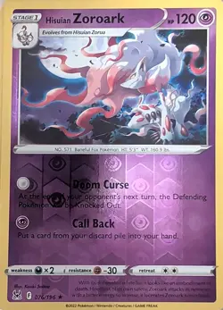 Hisuian Zoroark 076/196 Holo Rare Lost Origin Pokemon Reverse Holo Near Mint - Image 1