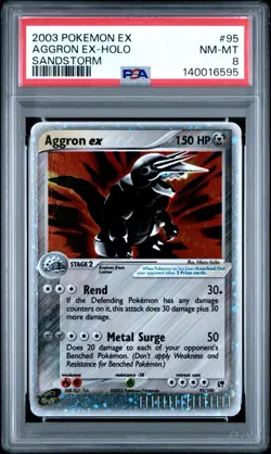 2003 POKEMON EX SANDSTORM #95 AGGRON EX-HOLO SANDSTORM PSA 8 - Image 1
