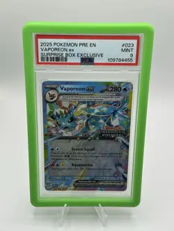 PSA 9 2025 Pokemon Vaporeon ex 023/131 Prismatic Evolutions Surprise Box Holo - Image 1
