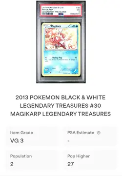 Pokemon TCG Magikarp 30/113 B&W Legendary Treasures Regular Common PSA 3 *POP 2* - Image 3