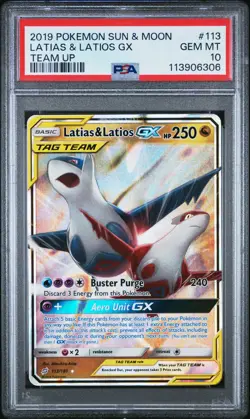 2019 POKEMON SM TEAM UP LATIAS & LATIOS GX #113 PSA 10 GEM MINT #113906306 - Image 1