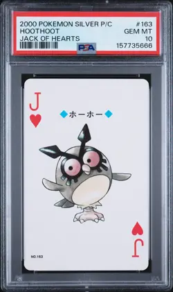 2000 POKEMON SILVER VERSION PLAYING CARDS JACK OF HEARTS #163 HOOTHOOT PSA 10 - Image 1