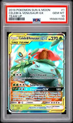 Pokemon TCG Celebi & Venusaur GX Holo Ultra Rare Card Team Up 1/181 PSA 10 - Image 1