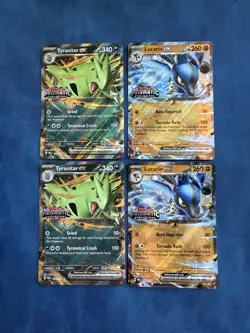 Pokemon TCG Prismatic Evolutions Stamped EXs 4-Card Lot - Tyranitar & Lucario - Image 1