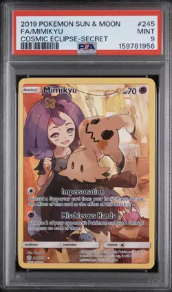 2019 POKEMON SUN & MOON COSMIC ECLIPSE #245 MIMIKYU COSMIC ECLIPSE-SECRET PSA 9 - Image 1