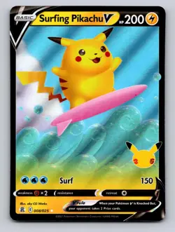 Surfing Pikachu V 008/025 Holo V Rare Celebrations Pokemon Holo NM - Image 1