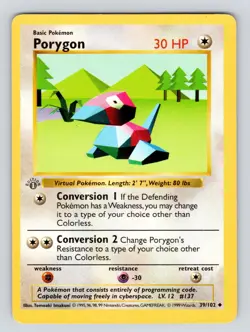 MP* - Porygon 39/102 Base Set Shadowless 1st Edition 1999 Pokemon Card - Image 1