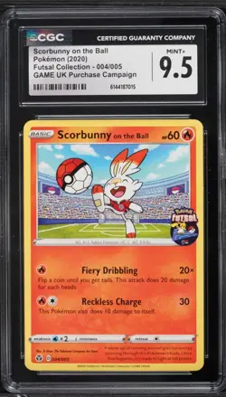 CGC 9.5 Scorbunny on the Ball Futsal 2020 Pokemon Card #004 - Image 1