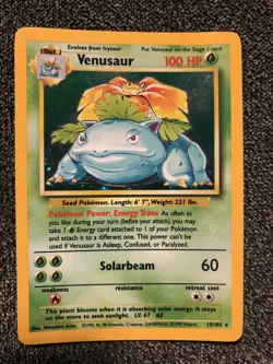 Venusaur Pokemon Card TCG Base Set 15/102 Holo English Unlimited Lightly Played - Image 2
