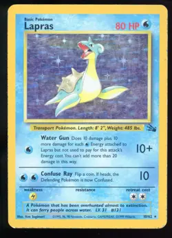 Lapras Fossil 10/62 Holo Unlimited Holo Rare Pokemon Card WOTC - Image 1