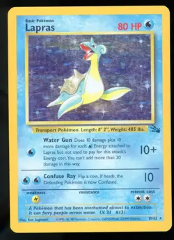 Lapras Fossil 10/62 Holo Unlimited Holo Rare Pokemon Card WOTC L2 - Image 1