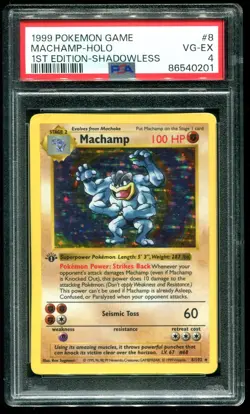 PSA 4 Machamp 1st Edition Shadowless Holo Rare Base Set 1999 Pokemon Card #8 - Image 1
