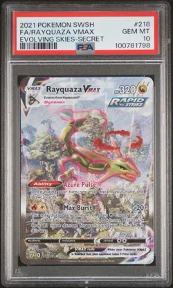 Evolving Skies Rayquaza VMAX Alt Art Secret Rare Card PSA 10 Gem Mint 218/203 - Image 1