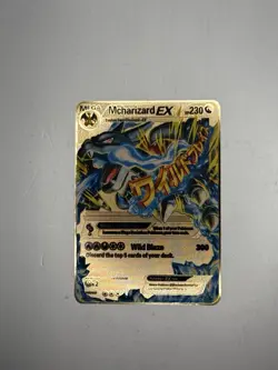 Mega Charizard EX Gold Metal Fan Art Card – Wild Blaze Blue X Version - Image 1