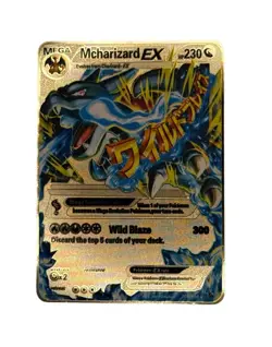 Mega Charizard EX Gold Metal Fan Art Card – Wild Blaze Blue X Version - Image 2
