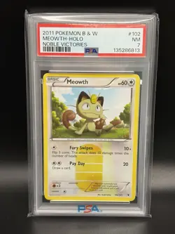 2011 MEOWTH Pokemon Card #102 102/101 Noble Victories Secret Rare Holo PSA 7 - Image 1