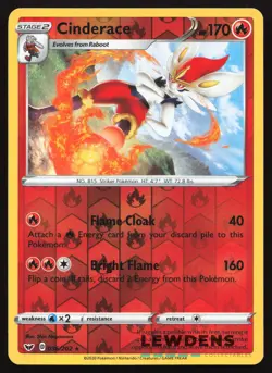 Cinderace - 036/202 - Rare Reverse Holo - Sword & Shield - Pokemon Card - Image 1